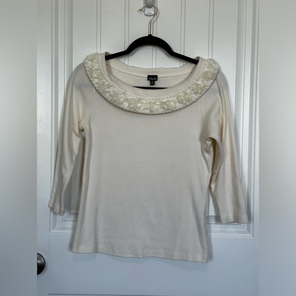 Rafaella Winter White Embellished Boat Neck Top Size Small GUC - Picture 1 of 6